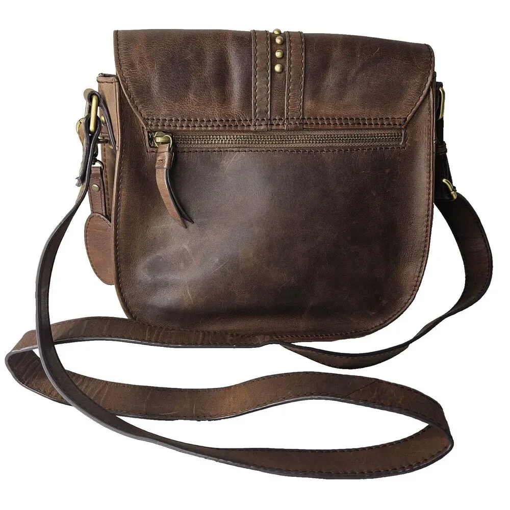BORN Studded Brown Leather Crossbody Bag, Womens Medium - Picture 3 of 11